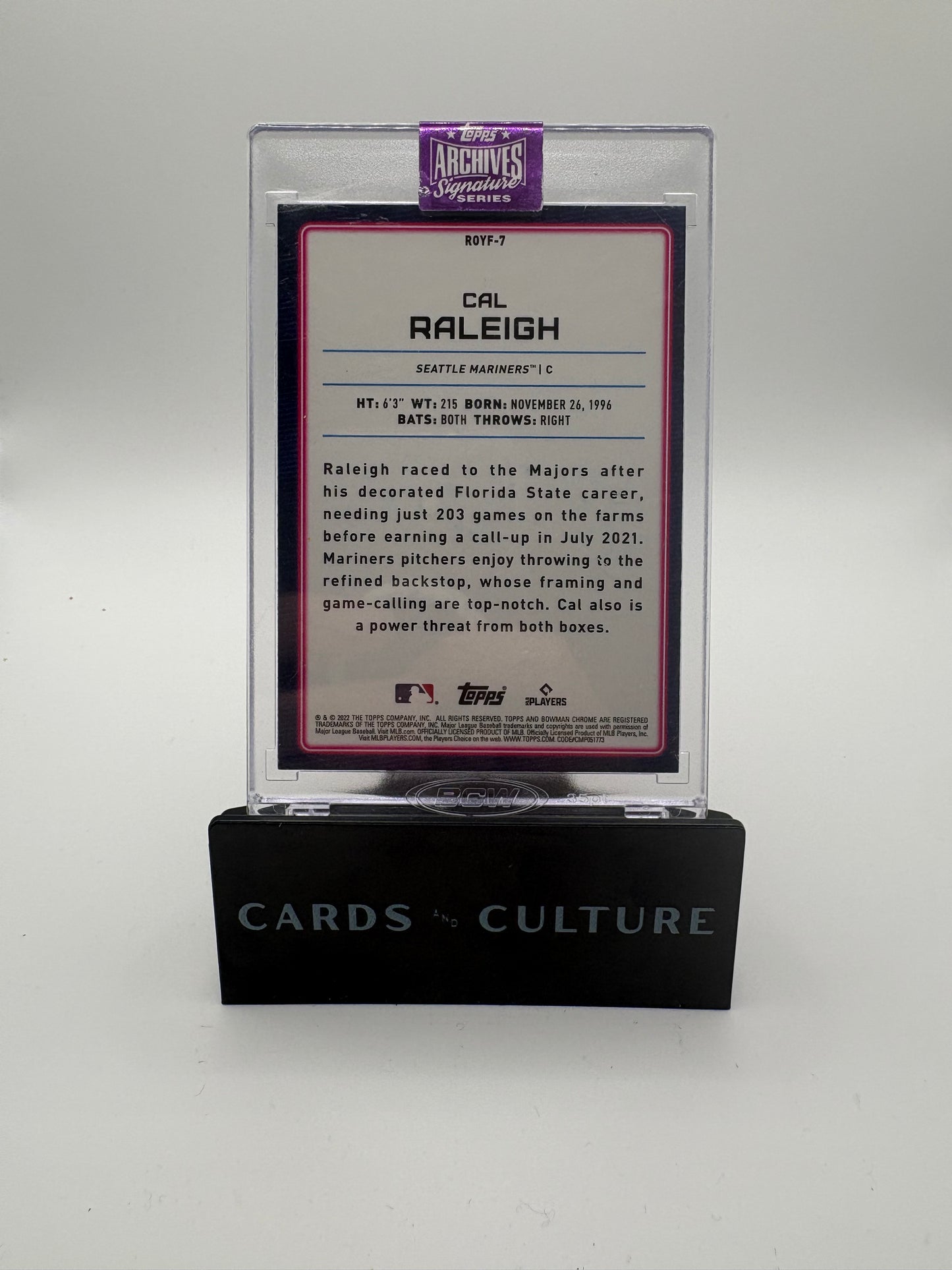 2022 Topps Archives Signature Series Cal Raleigh Refractor /60 RC Auto