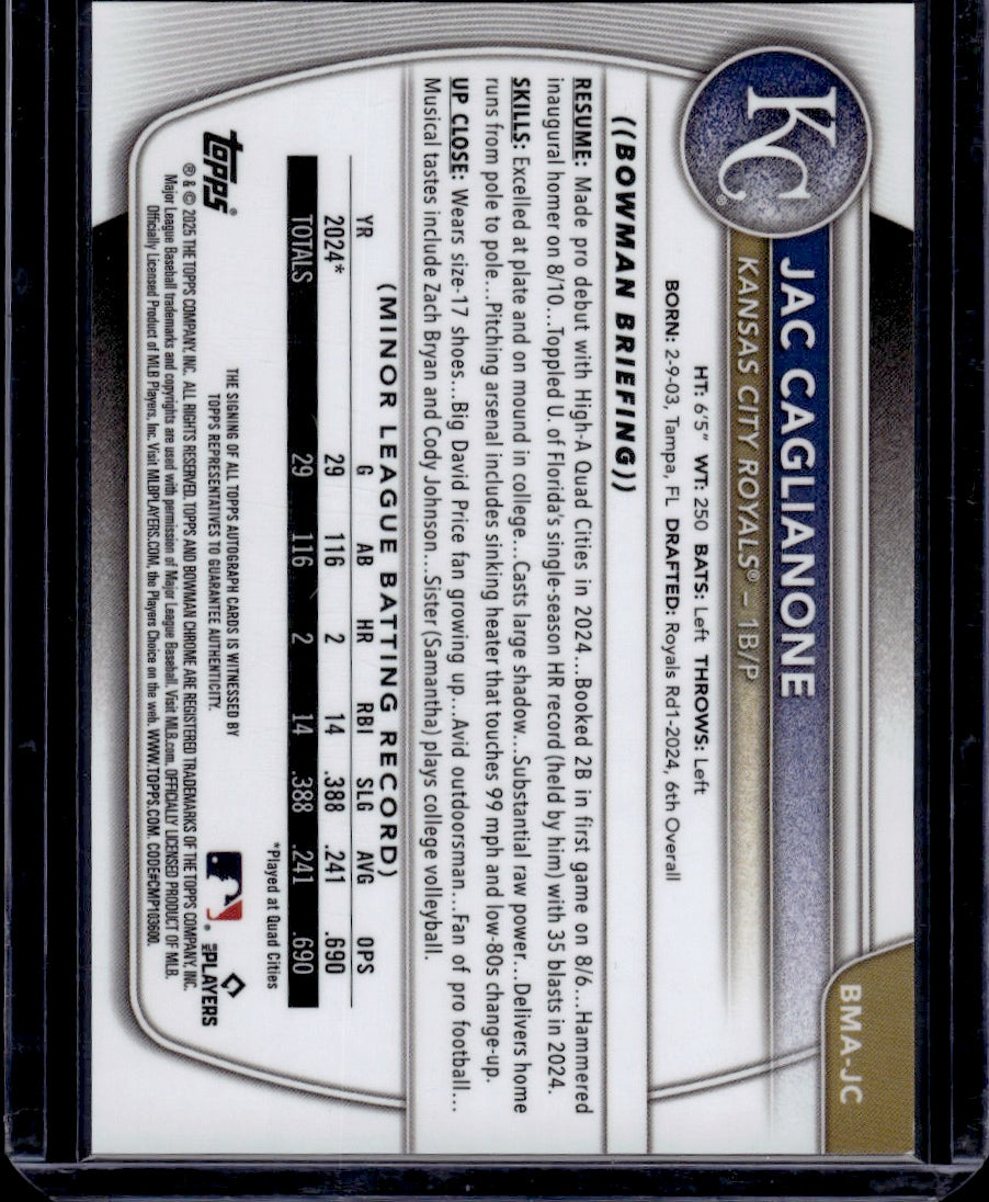 2025 Topps Bowman Chrome Jac Caglianone Mega Box Auto