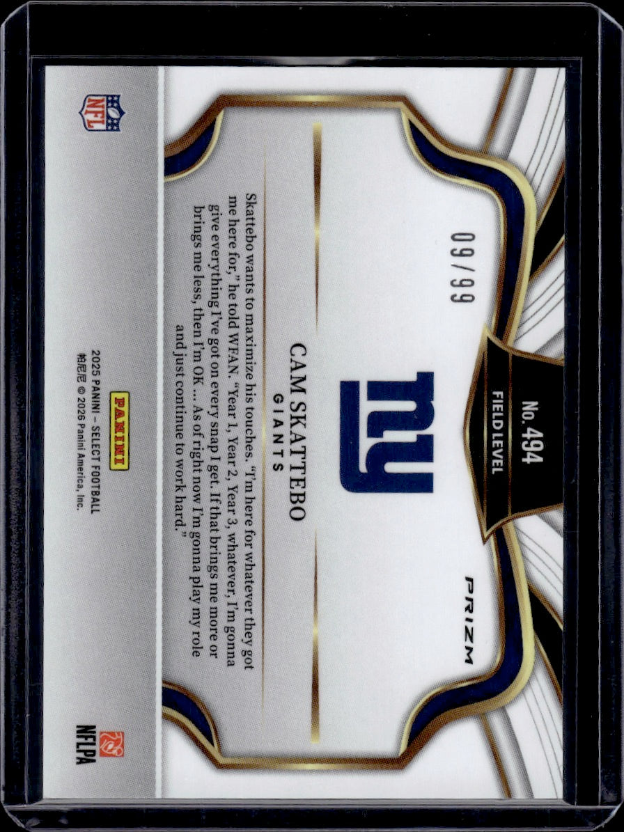 2025 Panini Select Prizm Cam Skattebo Tri Color Field Level 09/99 RC