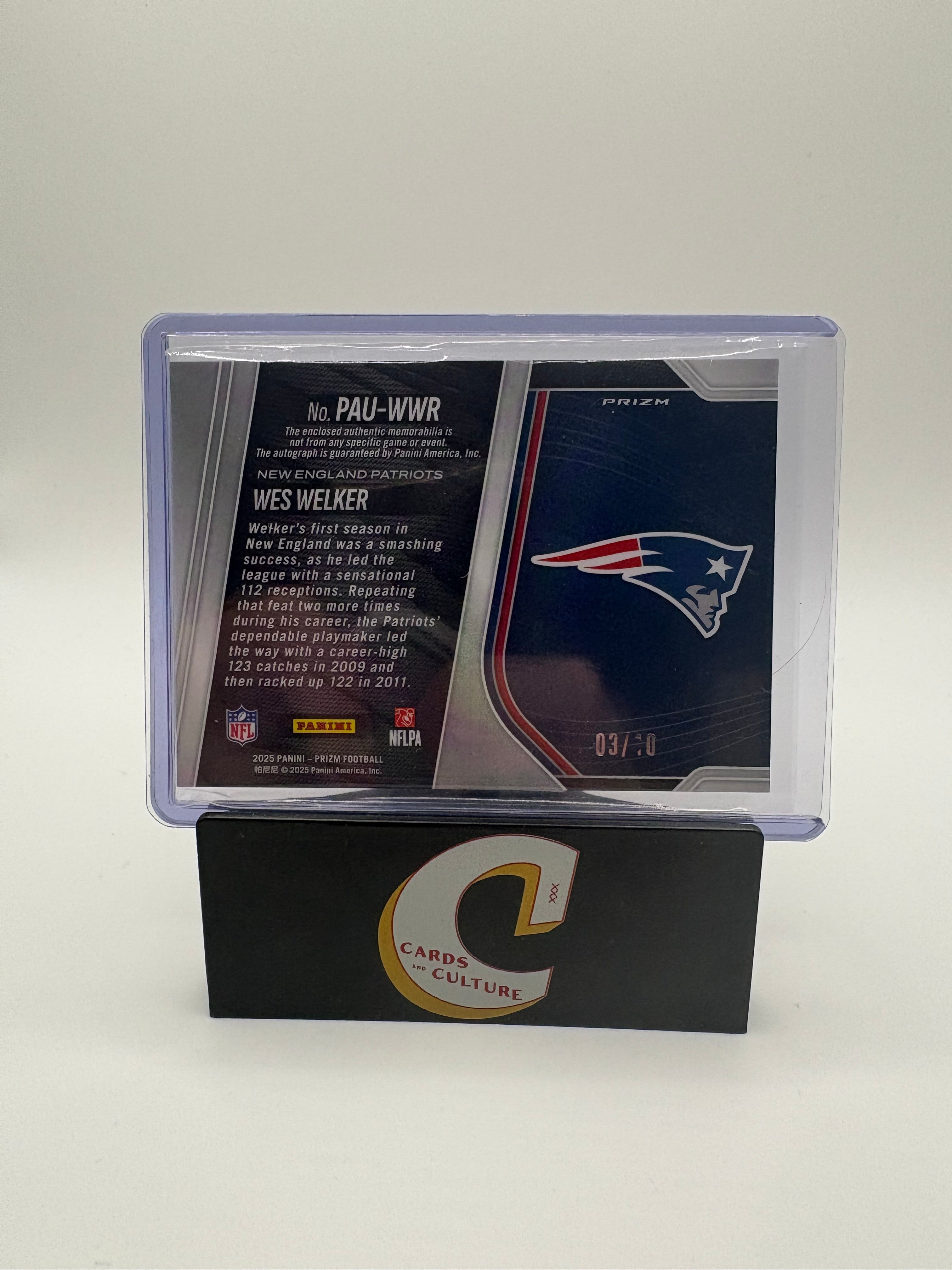 2025 Panini Prizm Wes Welker Gold 03/10 Patch Auto RARE