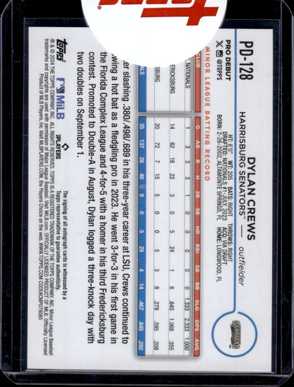 2024 Topps Pro Debut Dylan Crews Auto Sealed