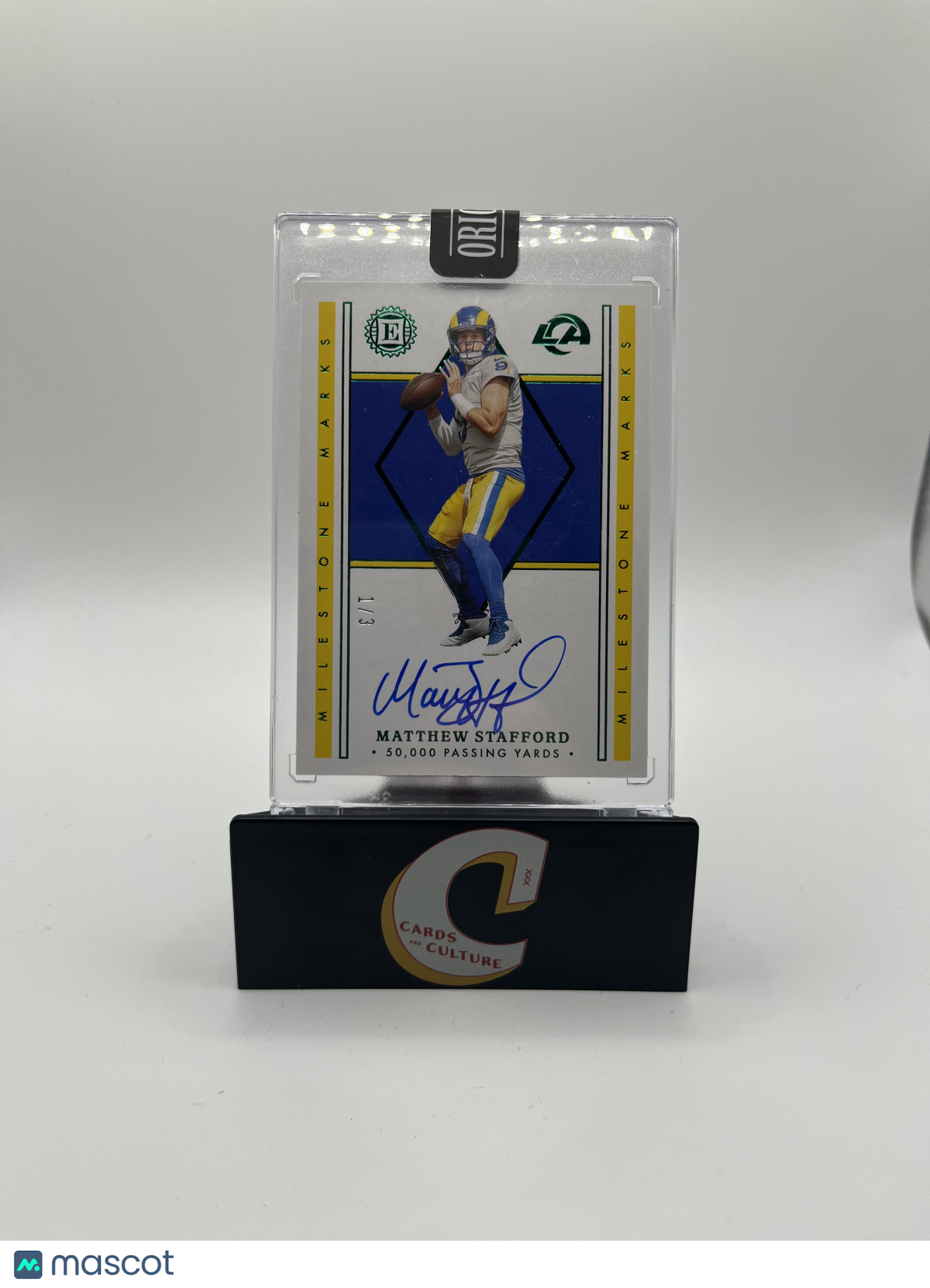 2022 Panini Encased Originals Milestone Marks Matthew Stafford 1/3 On Card Auto