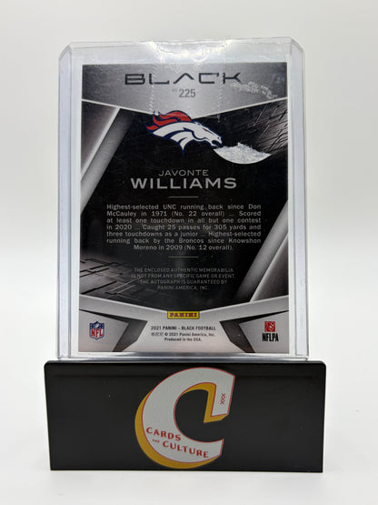 2021 Panini Black Football Javonte Williams Green RPA /25