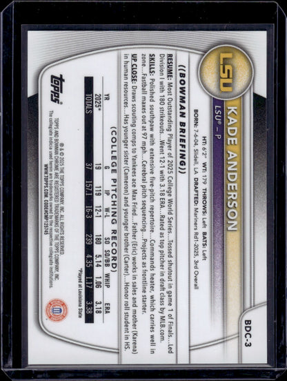2026 Bowman Kade Anderson College Variation Gold Refractor 32/50 NUMBER MATCH