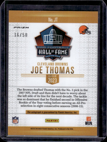 2023 Panini Prizm Pro Football Hall of Fame Joe Thomas On Card Auto /50