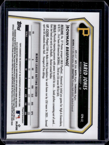 2026 Bowman Chrome Jared Jones 1st Bowman Blue X-Fractor /150 Auto