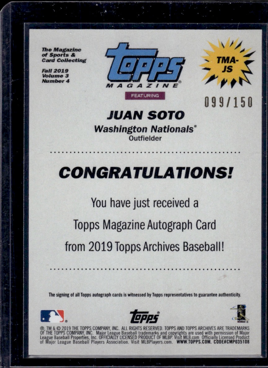 2019 Topps Archives Topps Magazine Juan Soto /150 Auto
