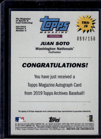 2019 Topps Archives Topps Magazine Juan Soto /150 Auto