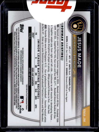 2025 Bowman Chrome Topps Jesus Made Purple Mojo Refractor Auto /199 SEALED