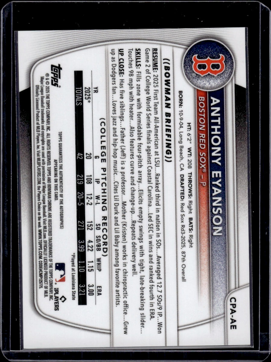 2025 Bowman Chrome Anthony Eyanson 1st Auto Blue Refractor/150