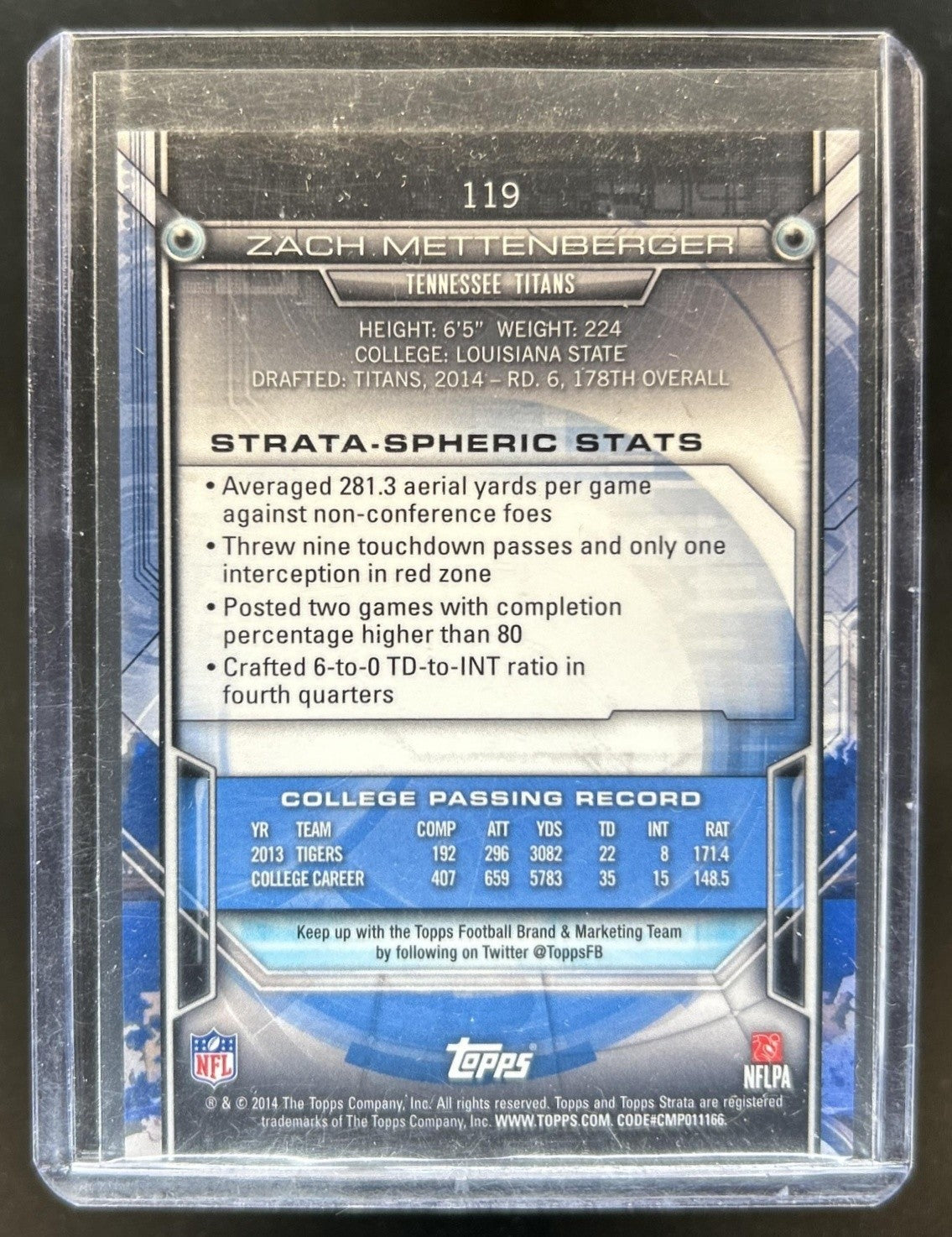 2014 Topps Strata Zach Mettenberger RC Ruby Rookie #1/1 Titans