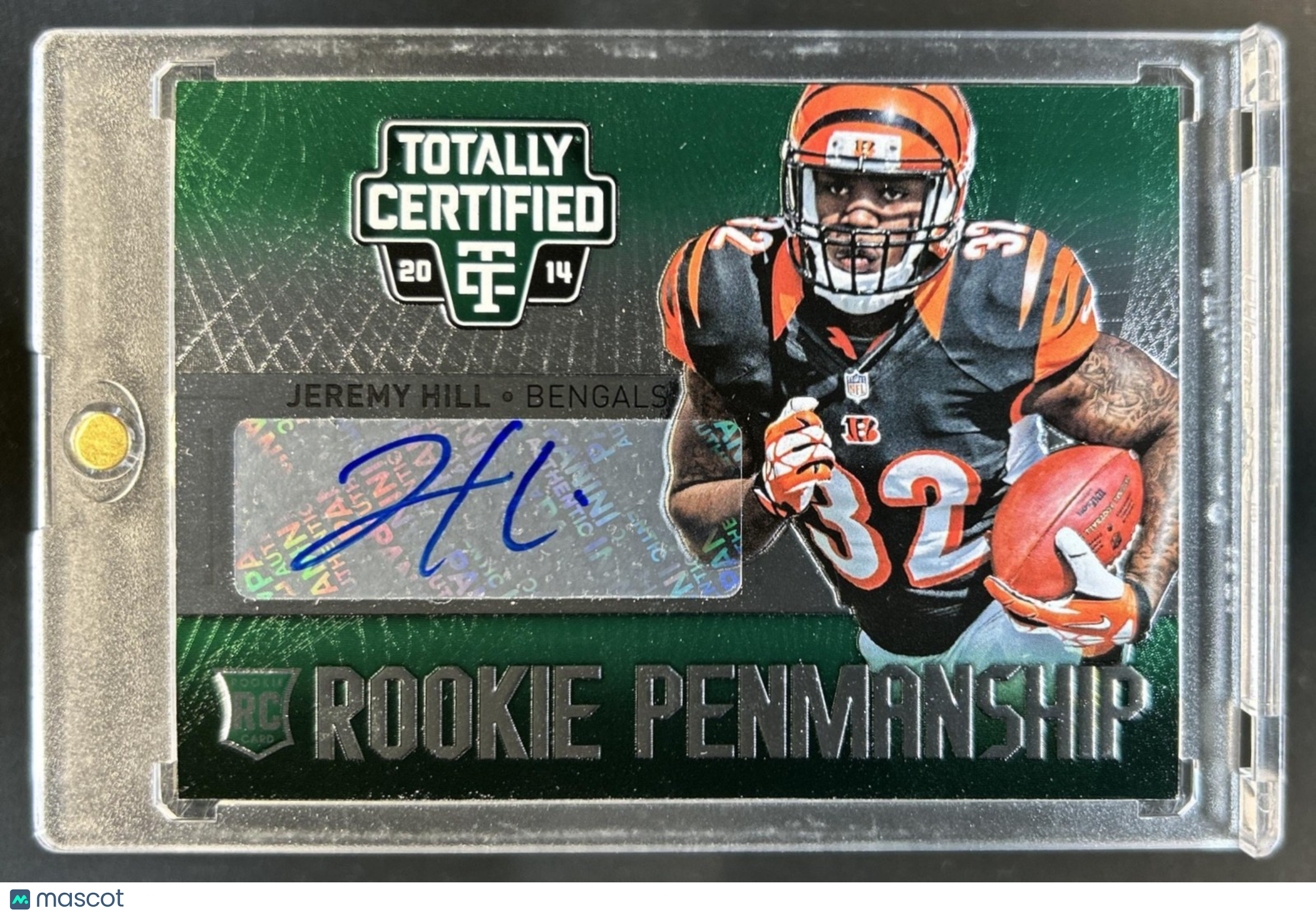 2014 Panini Totally Certified Jeremy Hill Rookie Penmanship Green RC Auto #1/1