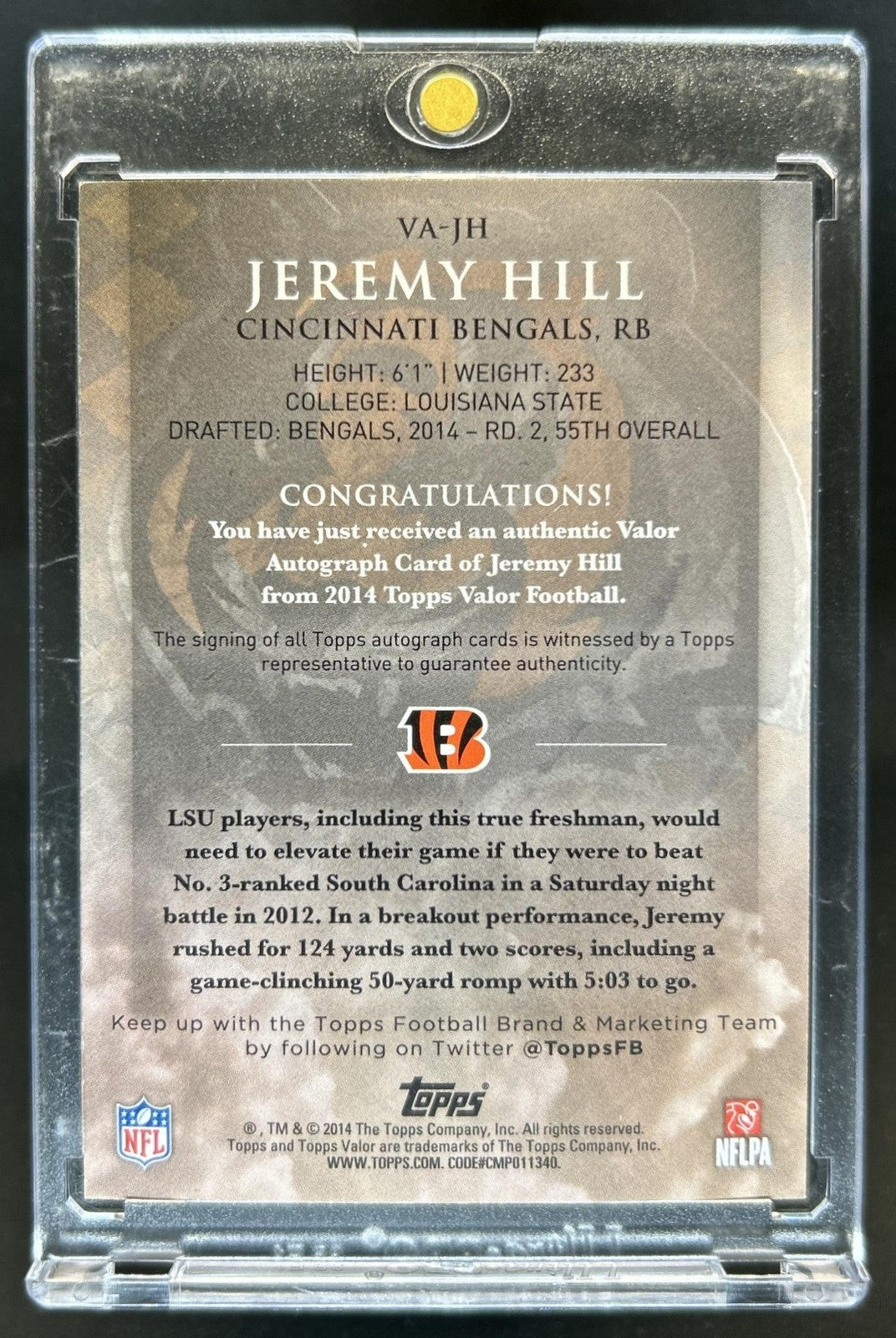 2014 Topps Valor Jeremy Hill Auto Autograph Heart Rookie RC #1/1 Bengals