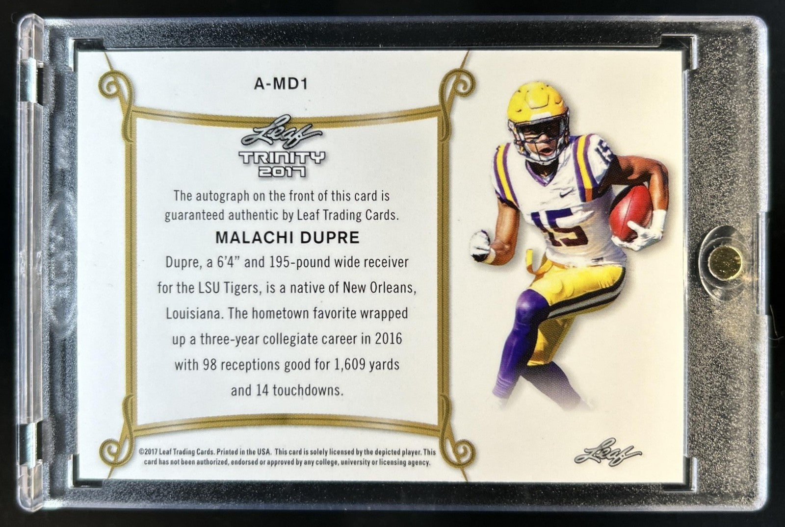 2017 Leaf Trinity Malachi Dupre Signatures Gold Spectrum RC Auto #1/1 Tigers