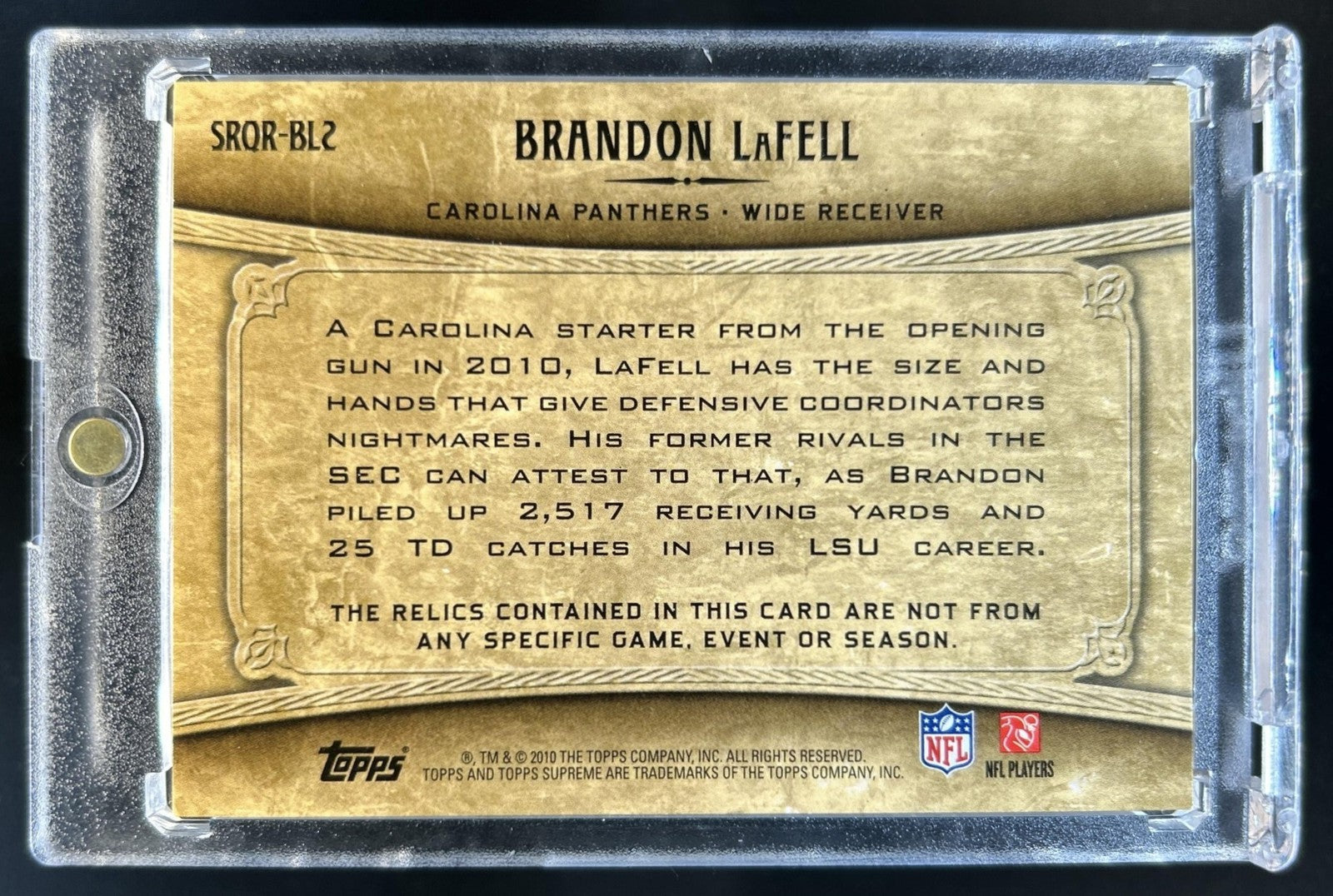 2010 Topps Supreme Brandon LaFell Quad Patch RC #1/1 Panthers Rookie