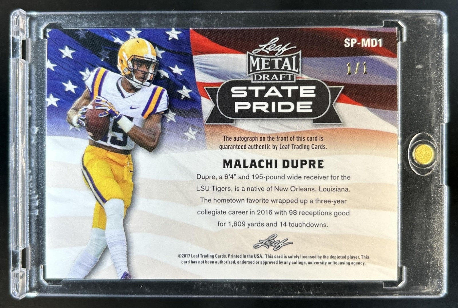 2017 Leaf Metal Draft Malachi Dupre State Pride Auto Gold Rookie RC #1/1 Tigers