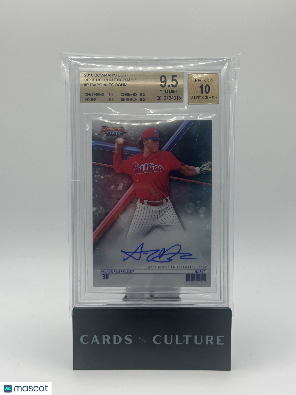2018 Bowman's Best Best of '18 Autographs Alec Bohm BGS 9.5 Auto 10