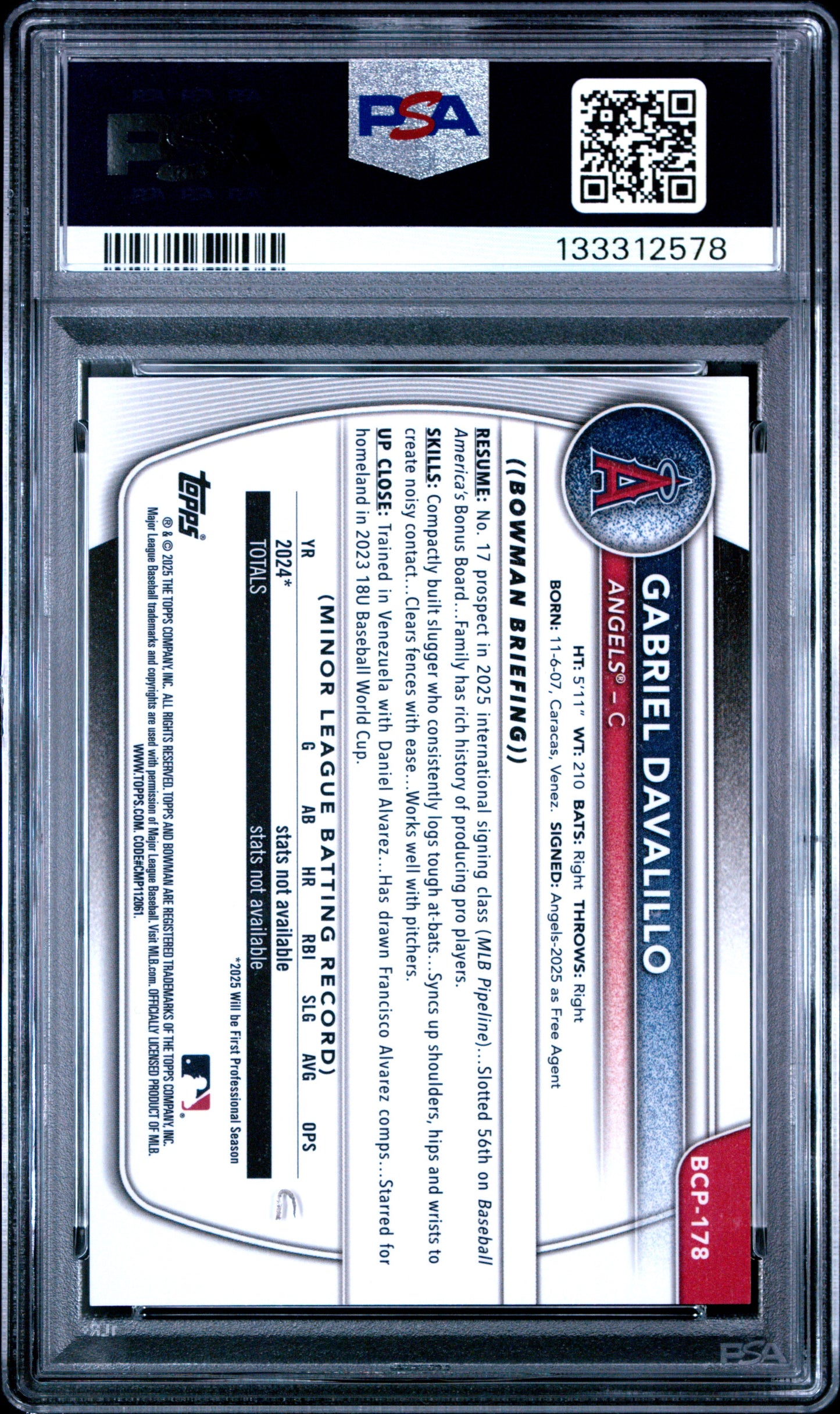 2025 Bowman Chrome Prospects Gabriel Davalillo Orange Geometric 21/25 PSA 9