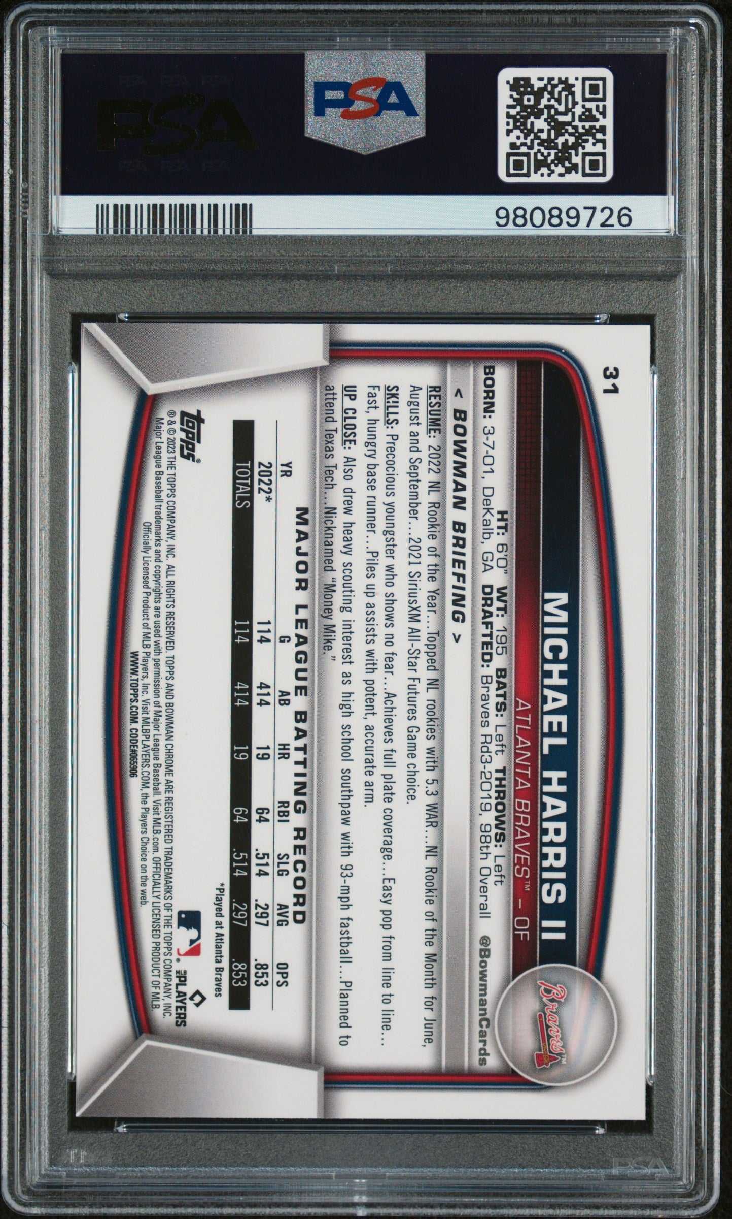 2023 Bowman Chrome Michael Harris II SP PSA 10