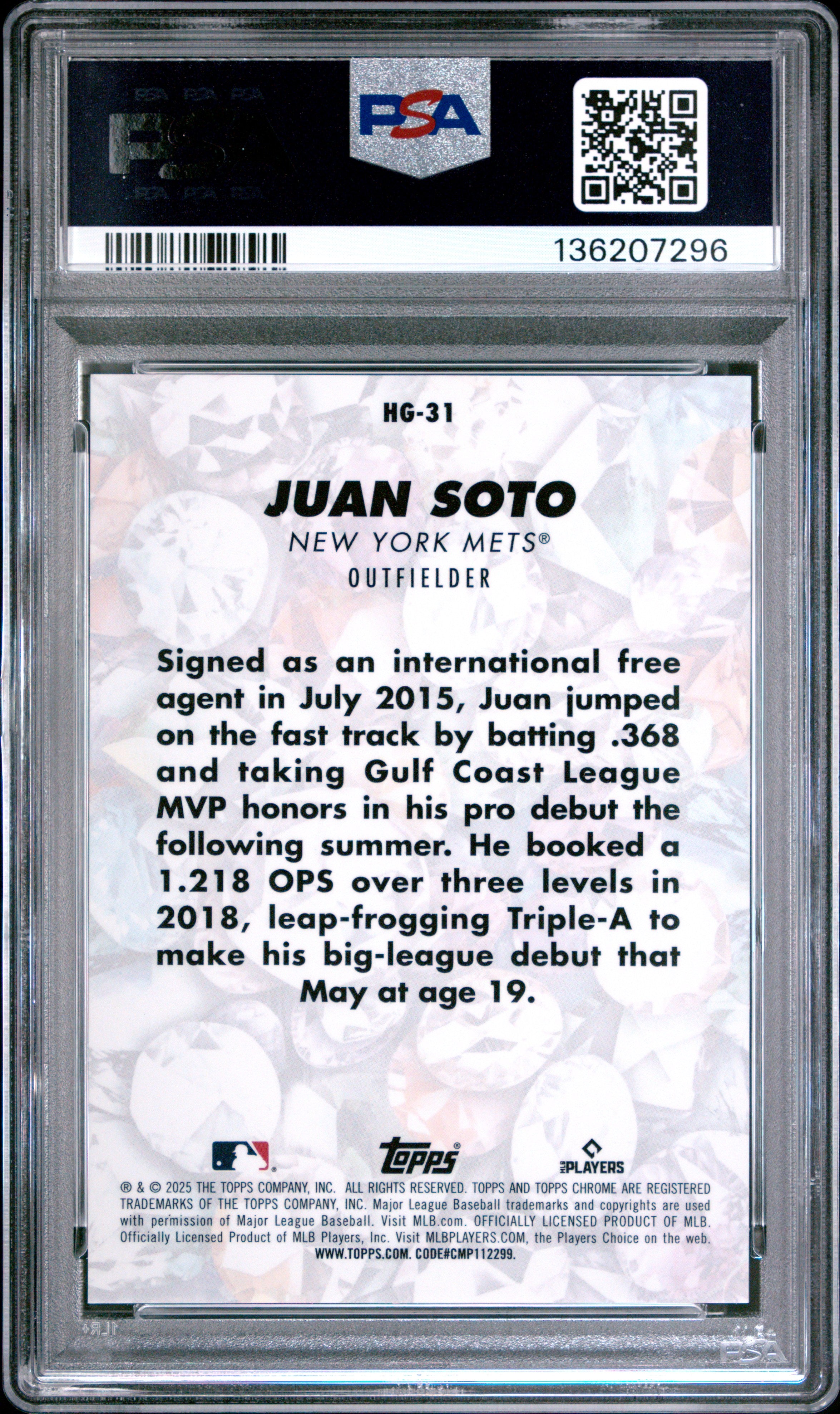 2025 Topps Hidden Gems Juan Soto PSA 10