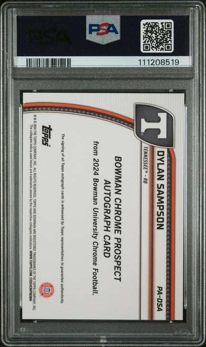 2024 Bowman University Chrome Prospect Auto Dylan Sampson Green Ref /99 PSA 9
