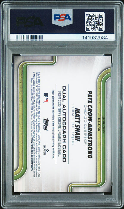 2025 Topps Chrome Update Dual Autographs Crow-Armstrong Shaw Superfractor 1/1 PSA 9