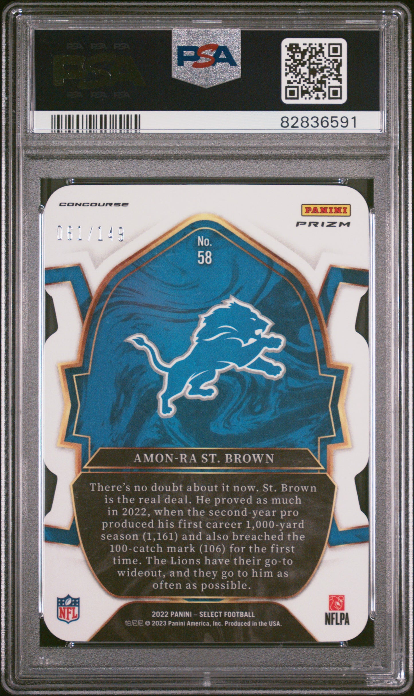 2022 Panini Select Amon-Ra ST. Brown #58 Die Cut Copper Prizm PSA 9