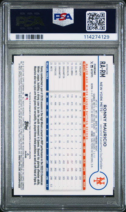2024 Topps Chrome Rookie Autographs Ronny Mauricio Refractor PSA 10
