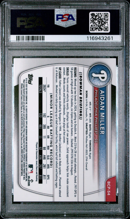 2025 Bowman Chrome Prospects Aidan Miller Blue Raywave 140/150 PSA 10