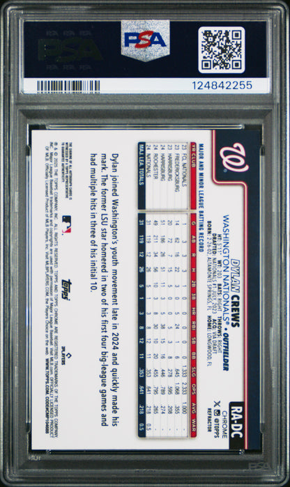 2025 Topps Chrome Rookie Autographs Dylan Crews Refractor 437/499 PSA 9