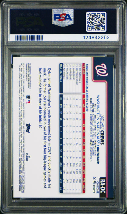 2025 Topps Chrome Rookie Autographs Dylan Crews Purple Ref 240/250 PSA 9