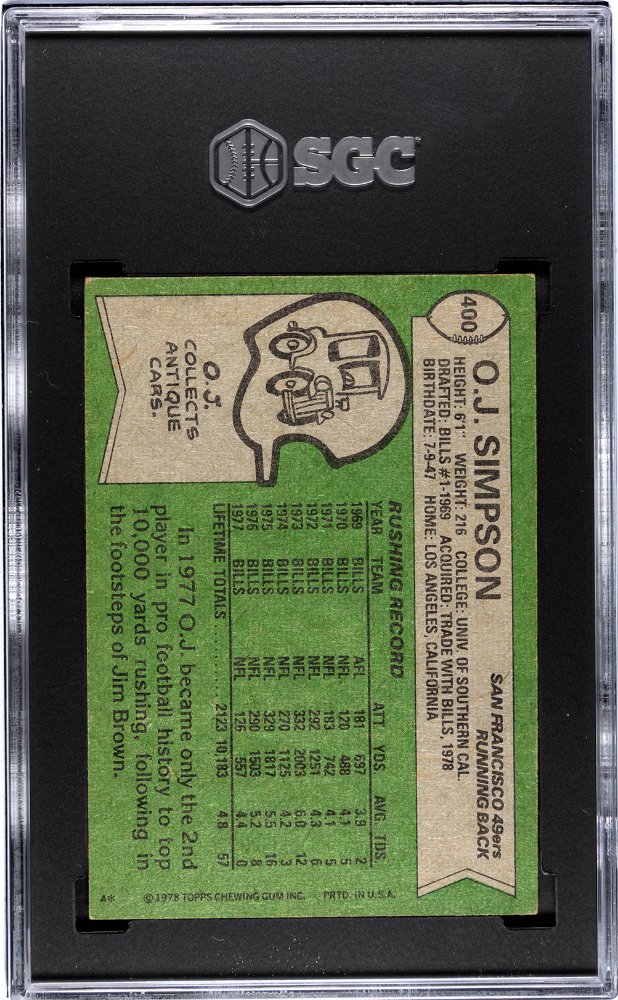 1978 Topps Oj Simpson SGC 4