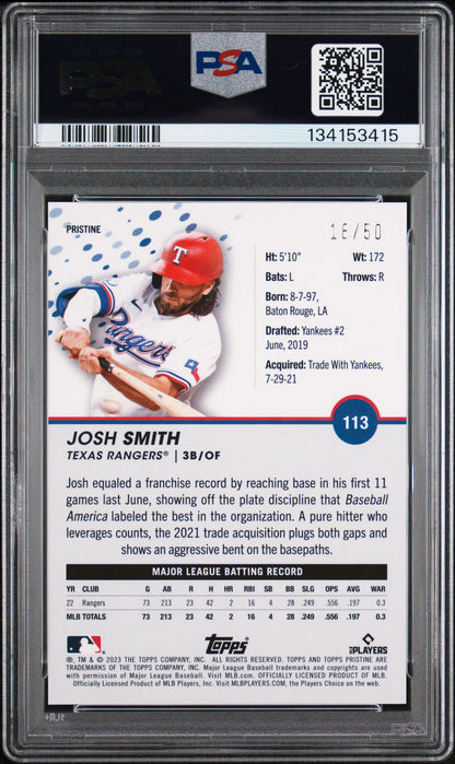 2023 Topps Pristine Josh Smith Pristine Gold /50 PSA 10