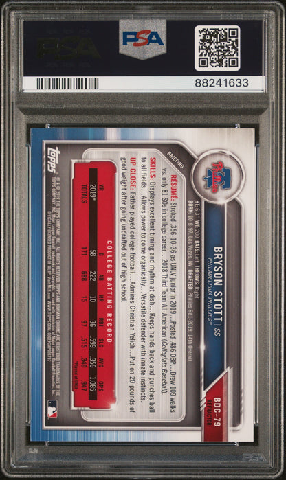 2019 Bowman Draft Bryson Stott Chrome Refractor PSA 10
