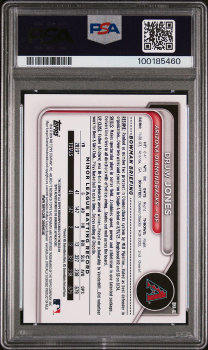 2024 Bowman Prospect Mega Box Autographs Druw Jones Prospects Green /99 PSA 10