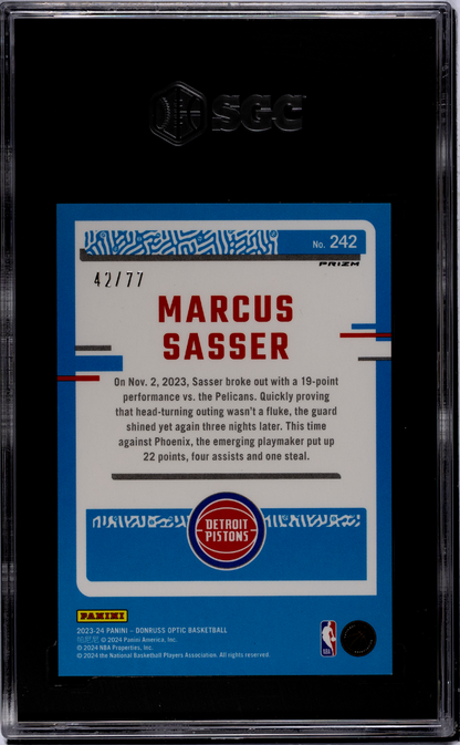 2023 Donruss Optic Marcus Sasser Green Glitter Prizm SGC 10