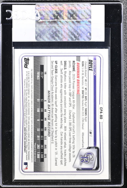 2020 Bowman Brenton Doyle Blue Refractor Chrome Prospect Autographs CGC Auth