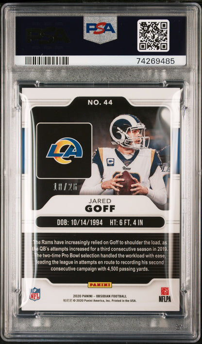 2020 Panini Obsidian Jared Goff #44 Electric Etch Red Flood PSA 9