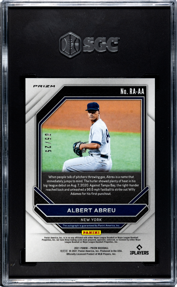 2021 Panini Prizm Albert Abreu Rookie Autos Blue Cracked Ice /25 SGC 9.5Auto 10
