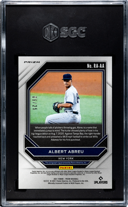 2021 Panini Prizm Albert Abreu Rookie Autos Blue Cracked Ice /25 SGC 9.5Auto 10
