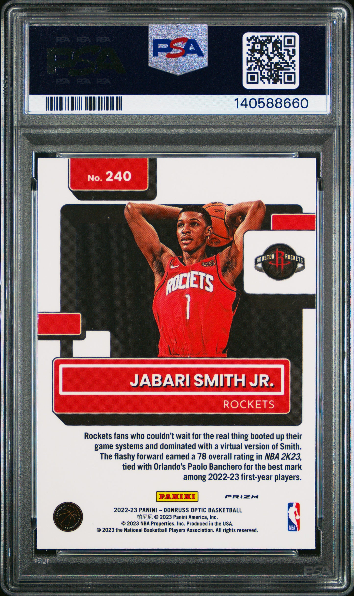 2022 Panini Donruss Optic Jabari Smith JR. Red Sparkle PSA 10