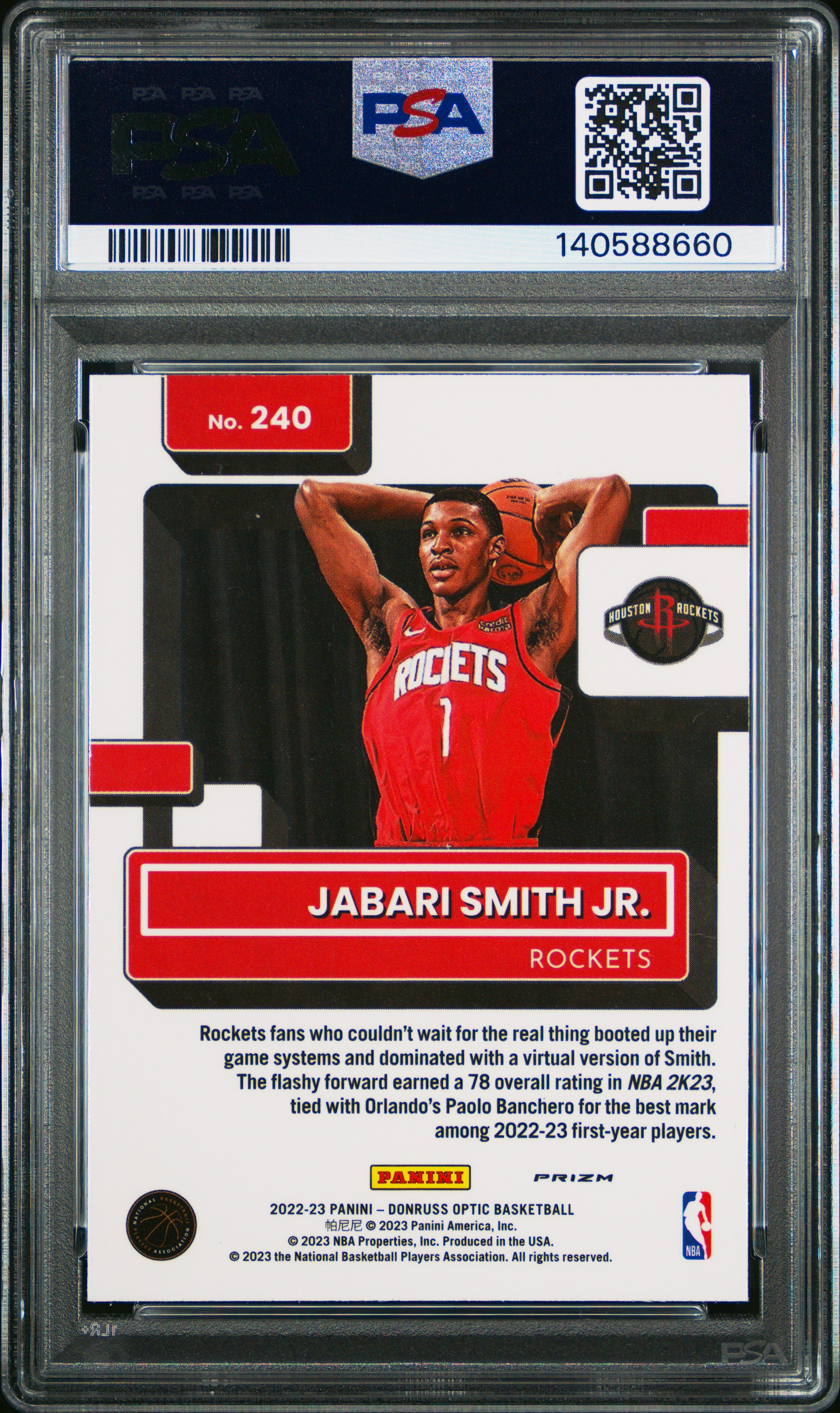 2022 Panini Donruss Optic Jabari Smith JR. Red Sparkle PSA 10