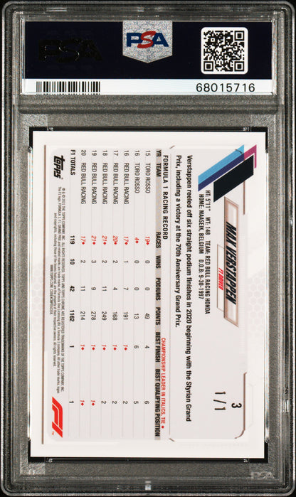 2021 Topps Chrome Formula 1 Sapphire Edition Max Verstappen Sphr. Ed Padparadscha 1/1 PSA 10