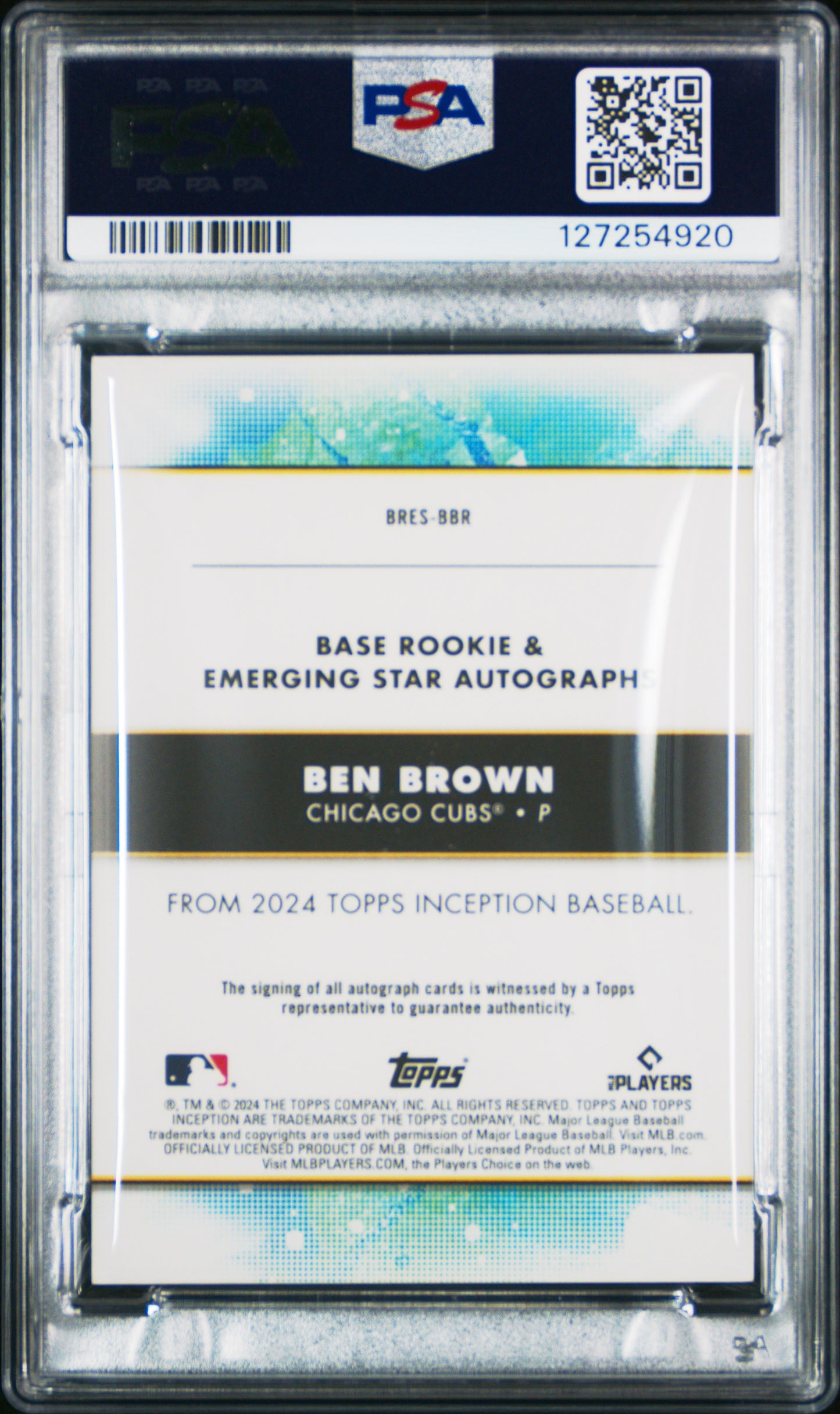 2024 Topps Inception Base Rookie And Emerging Star Autographs Ben Brown RK Stars Red 28/50 PSA 10
