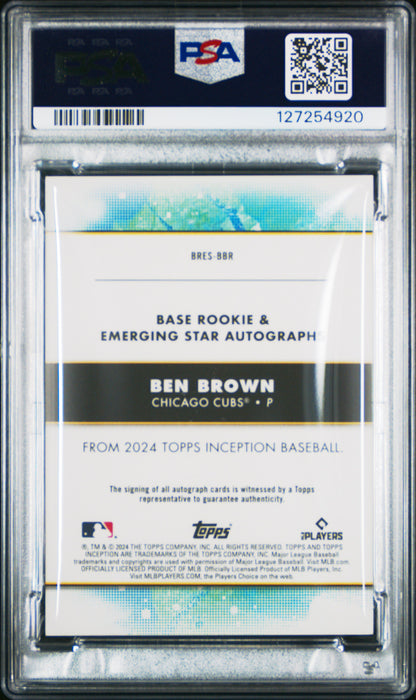 2024 Topps Inception Base Rookie And Emerging Star Autographs Ben Brown RK Stars Red 28/50 PSA 10