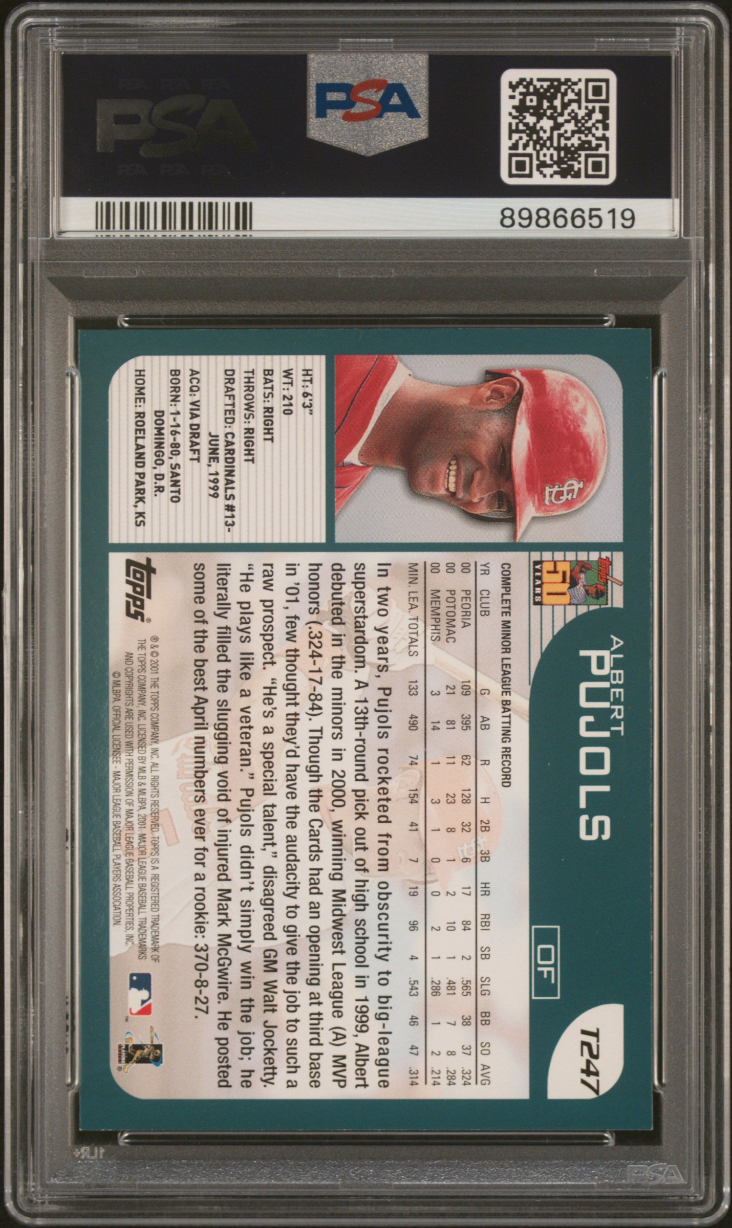 2001 Topps Traded Albert Pujols PSA 8.5