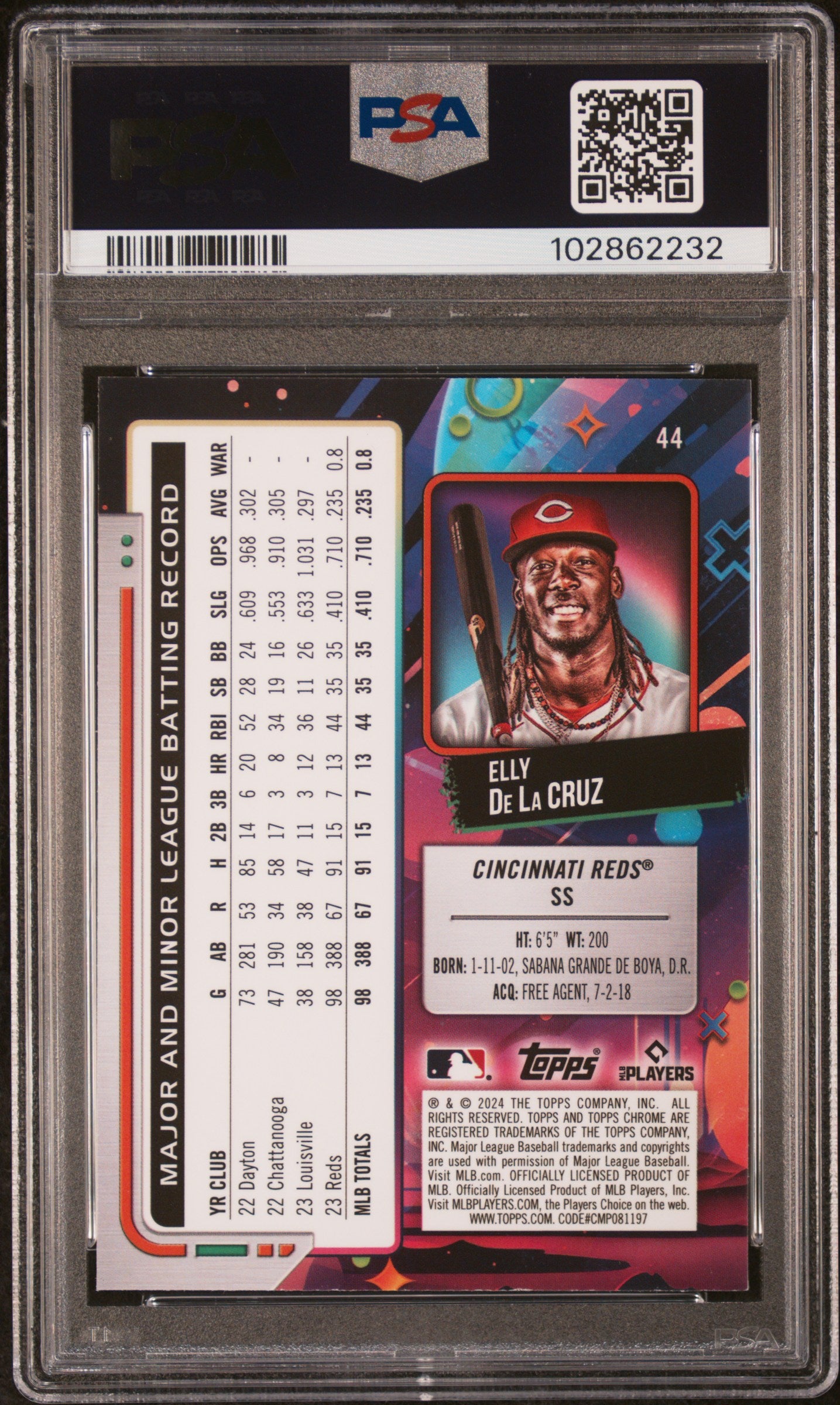 2024 Topps Cosmic Chrome Elly De La Cruz Blue Moon Refractor 51/99 PSA 9