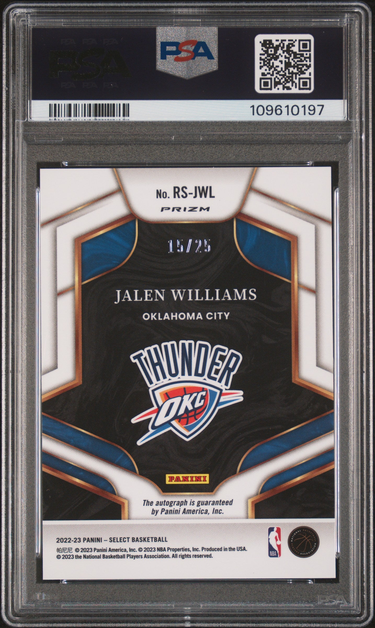 2022 Panini Select Rookie Signatures Jalen Williams Tie Dye /25 PSA 9