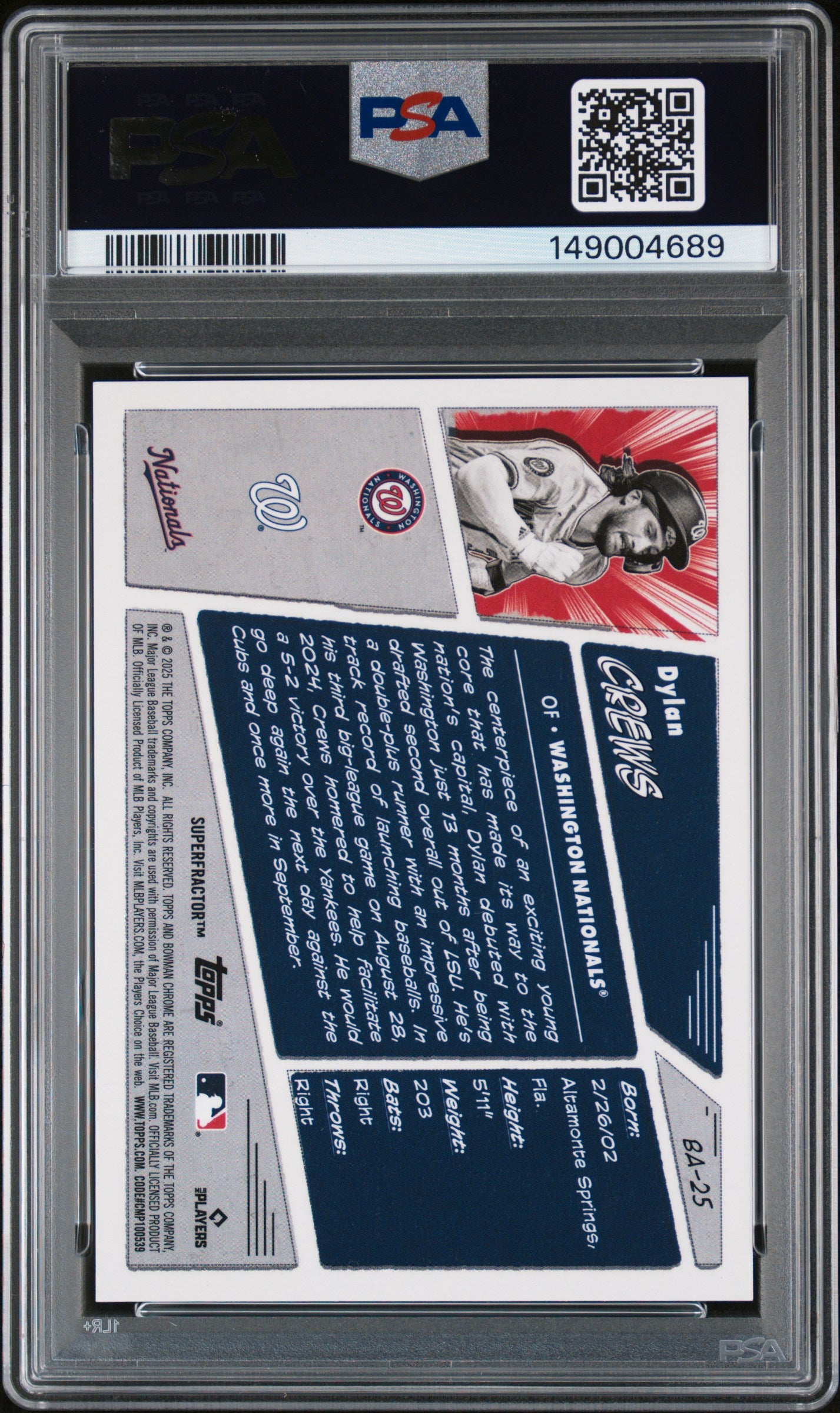 2025 Bowman Anime Dylan Crews Superfractor 1/1 PSA 8