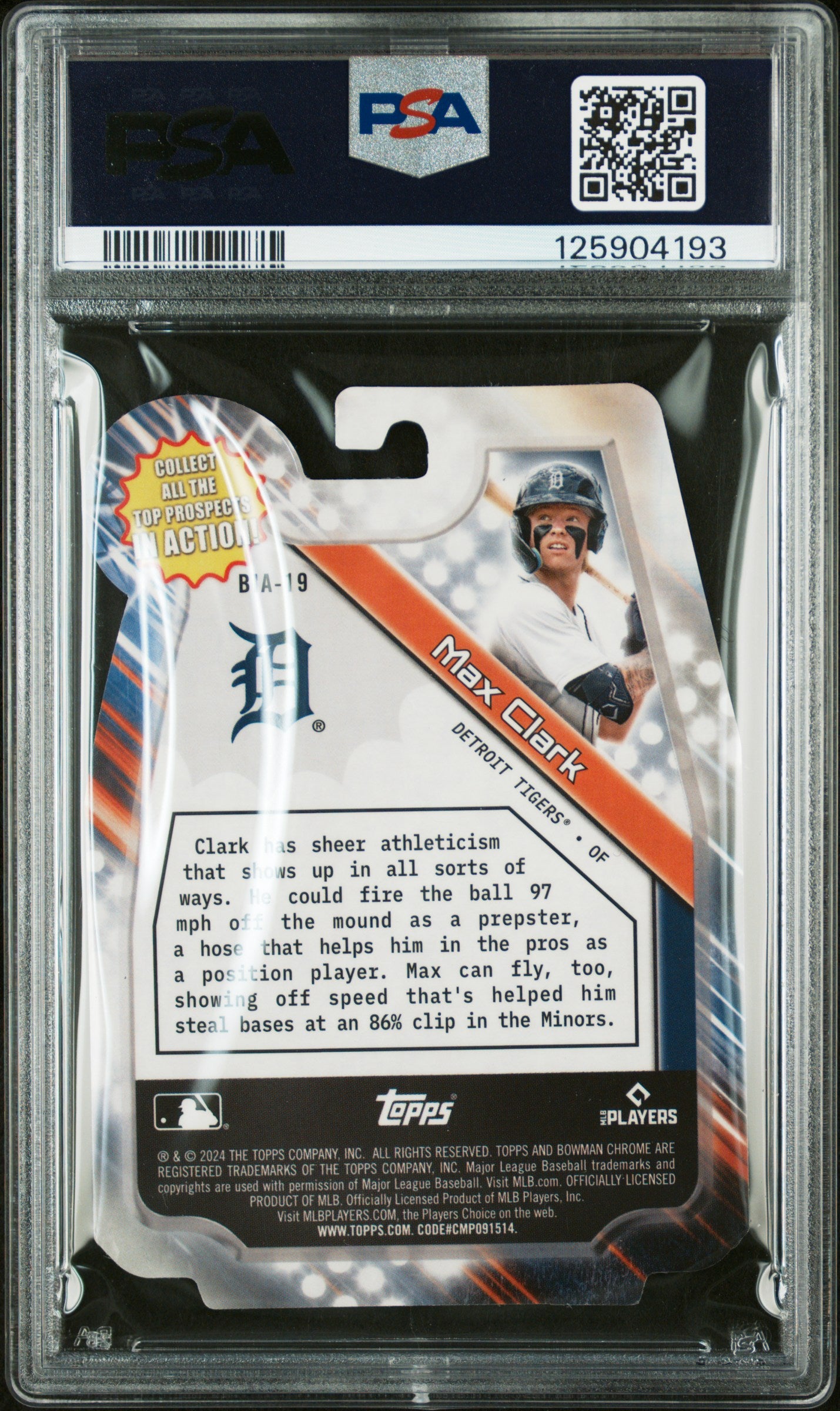 2024 Bowman Draft Bowman In Action Max Clark Mini Diamond 082/150 PSA 9